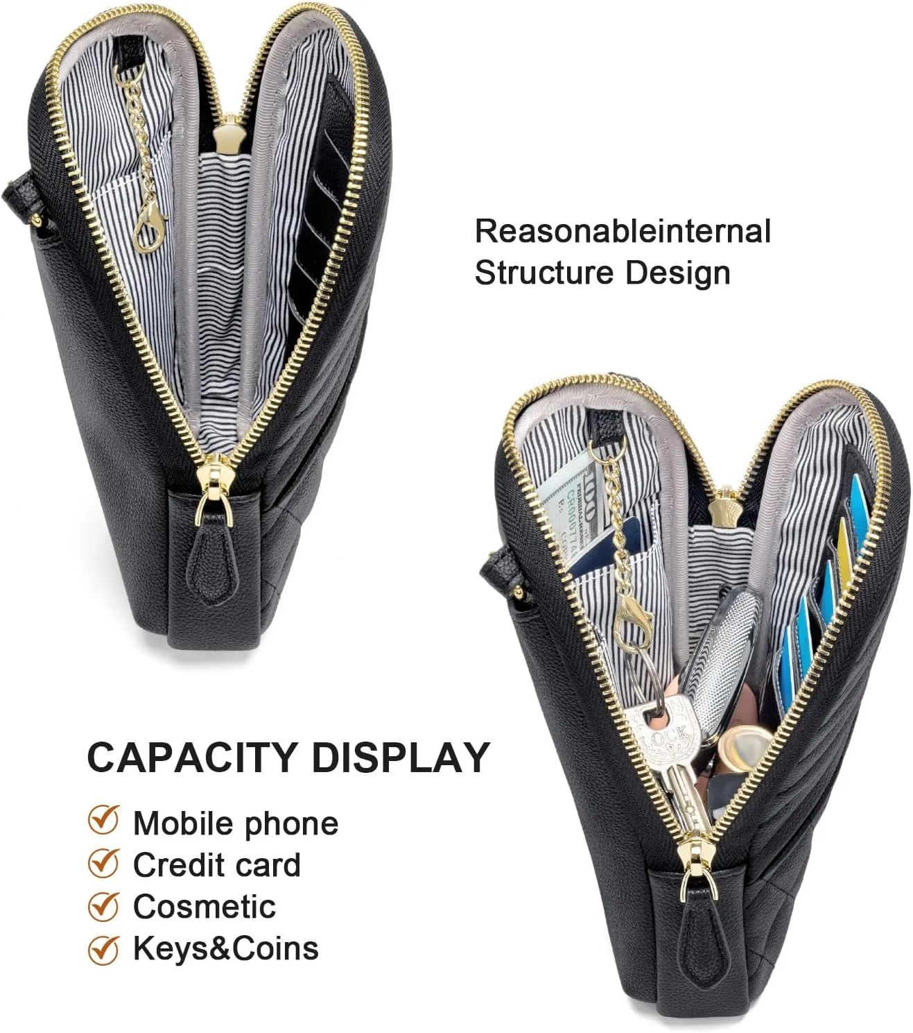 nuoku Small Crossbody Bags for Women Vegan Leather Cell Phone Wallet Purses for Women with Double Zipper,RFID Wallet