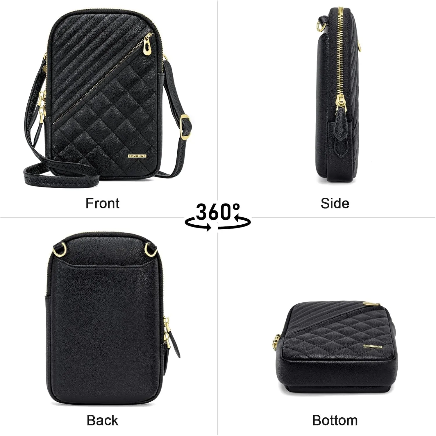 nuoku Small Crossbody Bags for Women Vegan Leather Cell Phone Wallet Purses for Women with Double Zipper,RFID Wallet