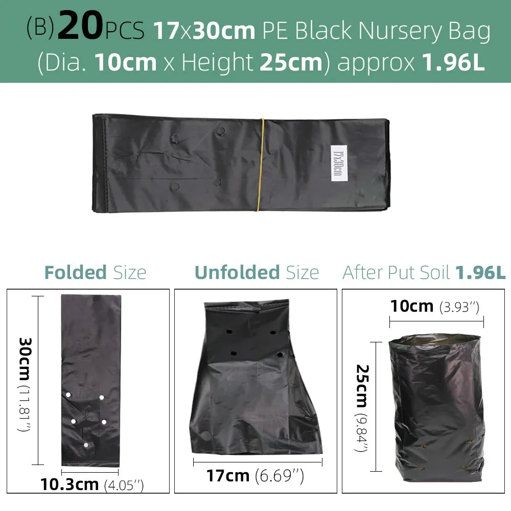 Nursing Growing Bags Pouch Black Plastic Pockets Breathable Garden Cultivation Indoor Outdoor Cultivation Planting Planter Pots
