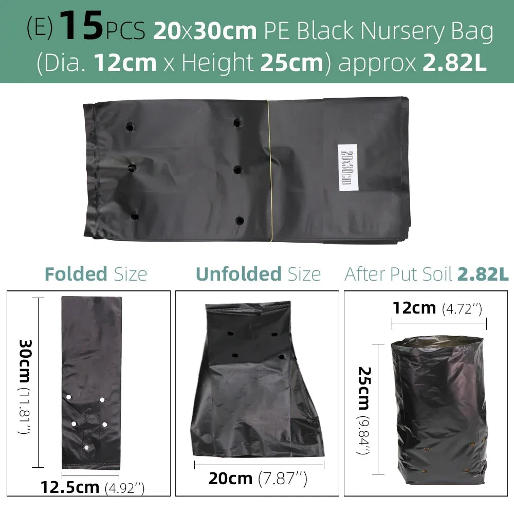 Nursing Growing Bags Pouch Black Plastic Pockets Breathable Garden Cultivation Indoor Outdoor Cultivation Planting Planter Pots