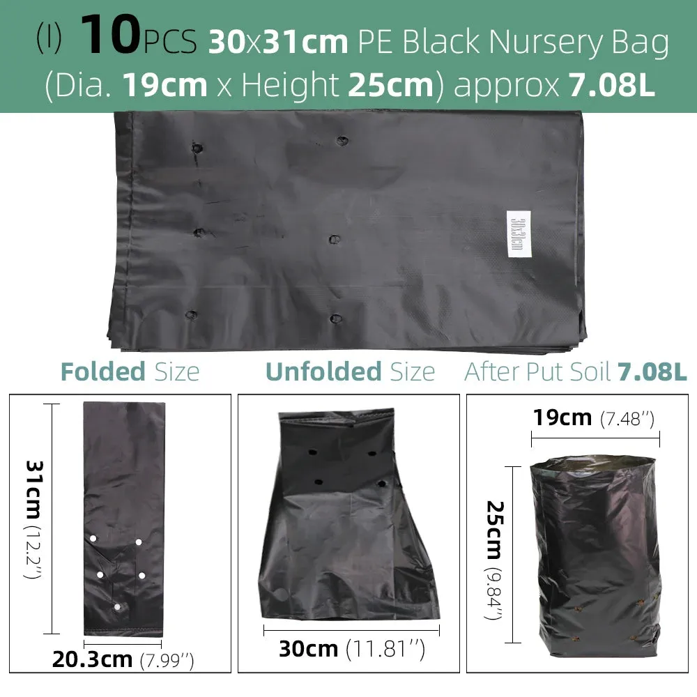 Nursing Growing Bags Pouch Black Plastic Pockets Breathable Garden Cultivation Indoor Outdoor Cultivation Planting Planter Pots