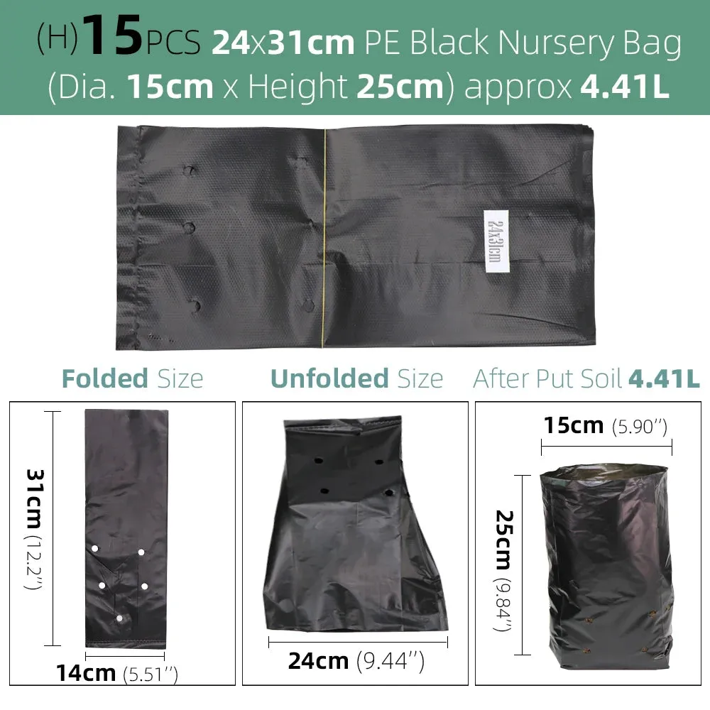 Nursing Growing Bags Pouch Black Plastic Pockets Breathable Garden Cultivation Indoor Outdoor Cultivation Planting Planter Pots