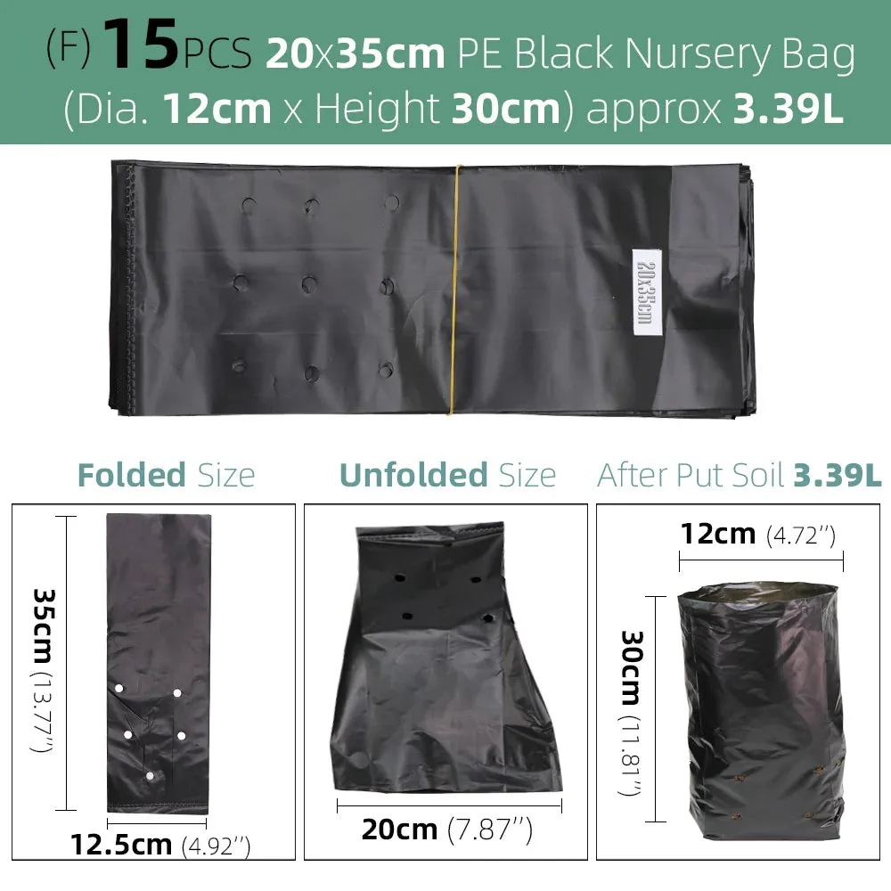 Nursing Growing Bags Pouch Black Plastic Pockets Breathable Garden Cultivation Indoor Outdoor Cultivation Planting Planter Pots