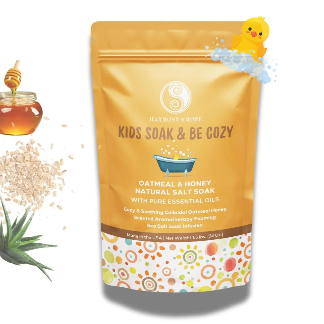 Oatmeal Honey Kids Bath Salts - Organic Bath Soak for Baby Essentials, Natural Bath Salt, Soothing & Gentle Skin Care for Babies, Toddlers, and Children - 24oz.