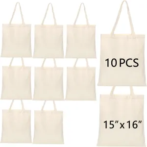 OKBA 10 pcs Sublimation Tote Bags,polyester tote bags for sublimation, DIY custom blank canvas tote bags 15x16in