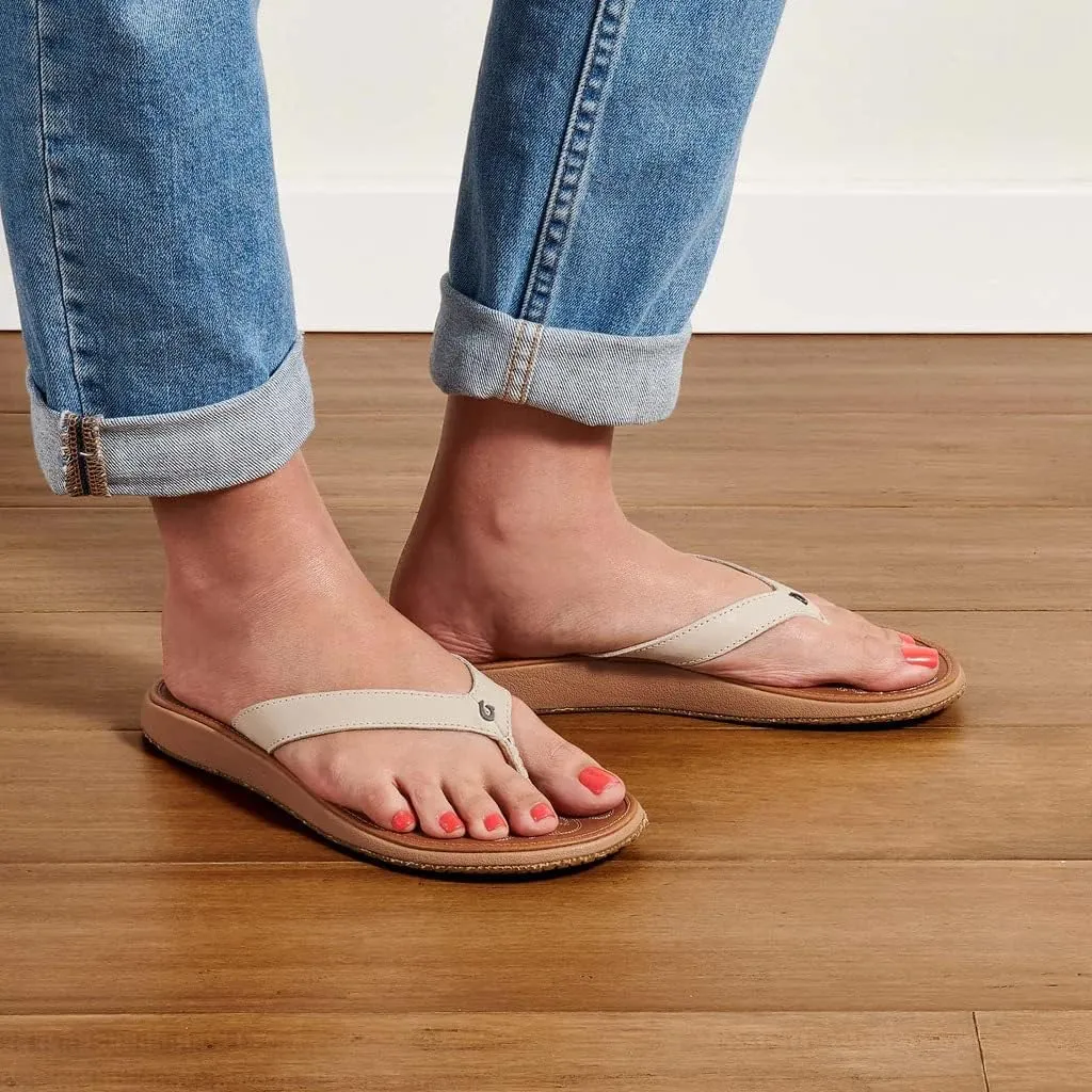 OLUKAI Paniolo Women's Premium Leather Sandals, Versatile & Unique Flip-Flop Slides, All-Day Comfort & Style