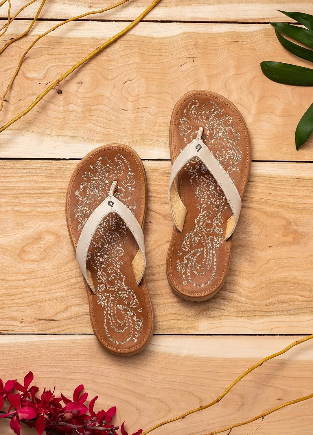 OLUKAI Paniolo Women's Premium Leather Sandals, Versatile & Unique Flip-Flop Slides, All-Day Comfort & Style