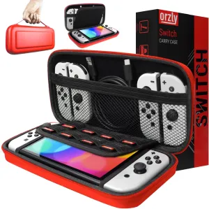 Orzly Carry Case Compatible with Nintendo Switch and New Switch OLED Console -Protective Hard Portable Travel Carry Case Shell Pouch with Pockets for Accessories and Games