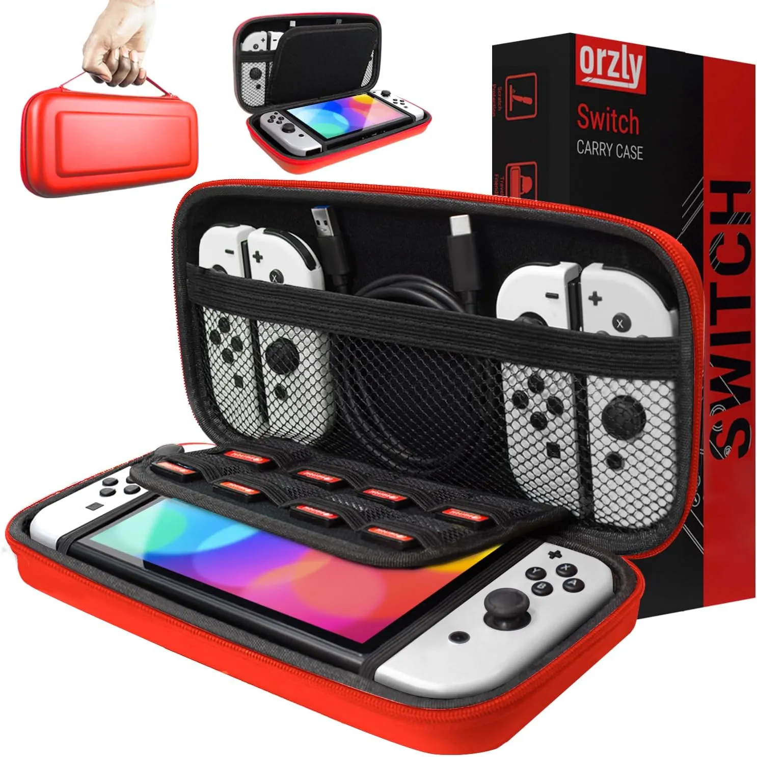 Orzly Carry Case Compatible with Nintendo Switch and New Switch OLED Console -Protective Hard Portable Travel Carry Case Shell Pouch with Pockets for Accessories and Games