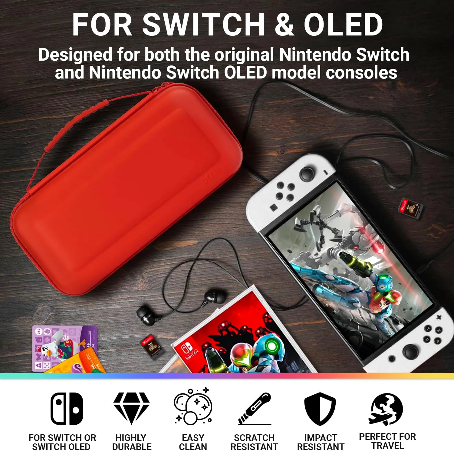 Orzly Carry Case Compatible with Nintendo Switch and New Switch OLED Console -Protective Hard Portable Travel Carry Case Shell Pouch with Pockets for Accessories and Games
