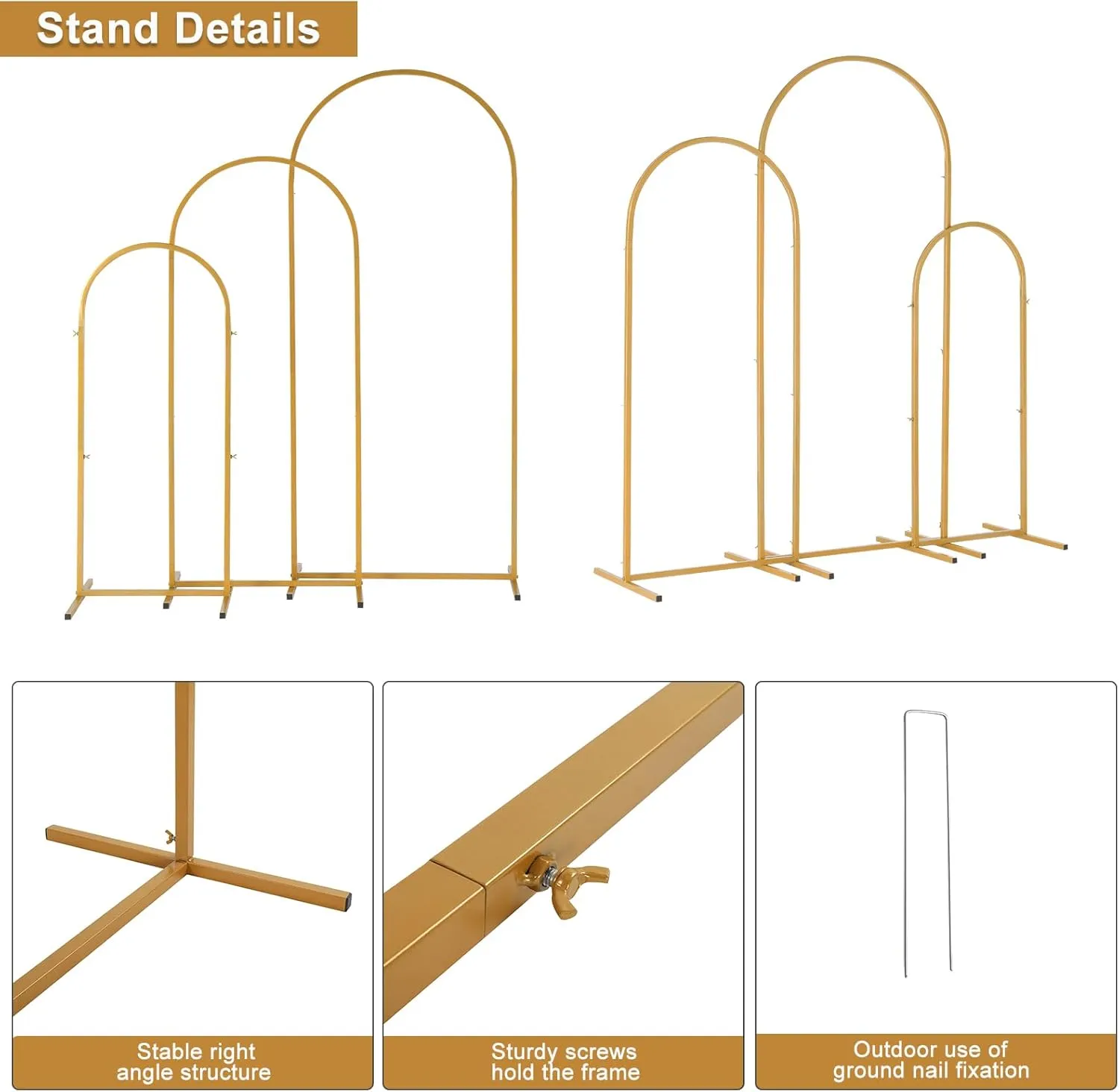 Outvita Wedding Arch Set of 3, Metal Backdrop Stand Wedding Ballon Arch Frame Decoration Support Stand for Ceremony Indoor Outdoor Party Event Baby Shower