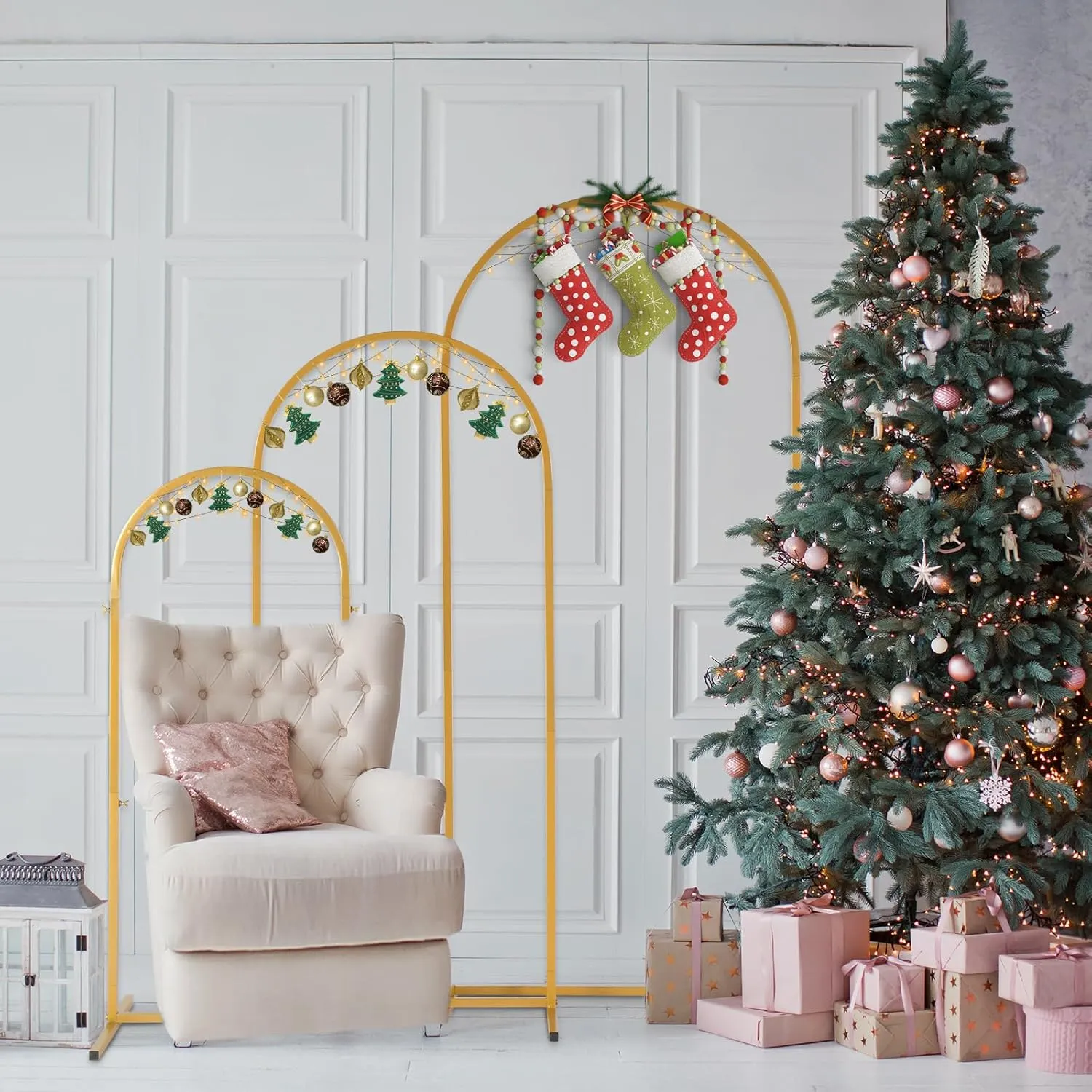 Outvita Wedding Arch Set of 3, Metal Backdrop Stand Wedding Ballon Arch Frame Decoration Support Stand for Ceremony Indoor Outdoor Party Event Baby Shower