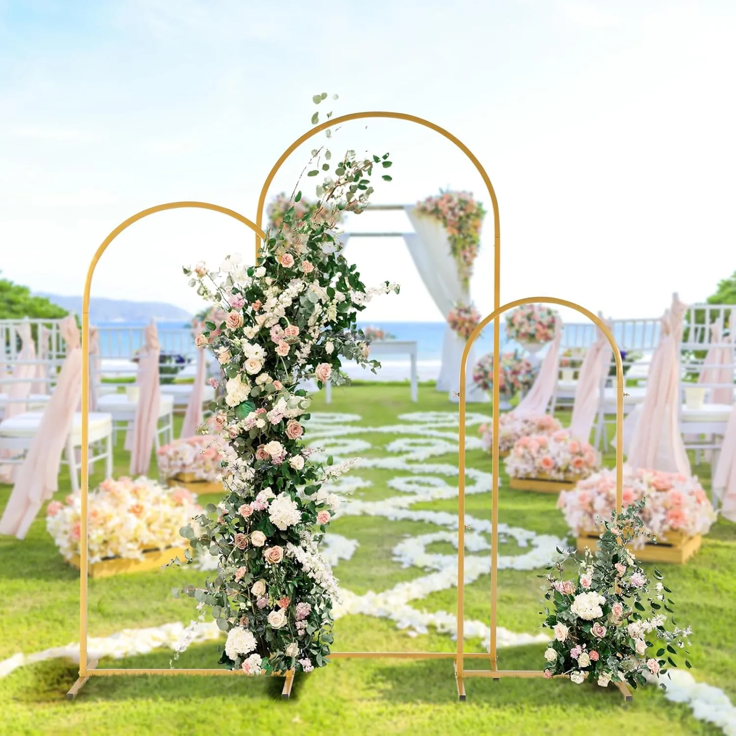 Outvita Wedding Arch Set of 3, Metal Backdrop Stand Wedding Ballon Arch Frame Decoration Support Stand for Ceremony Indoor Outdoor Party Event Baby Shower