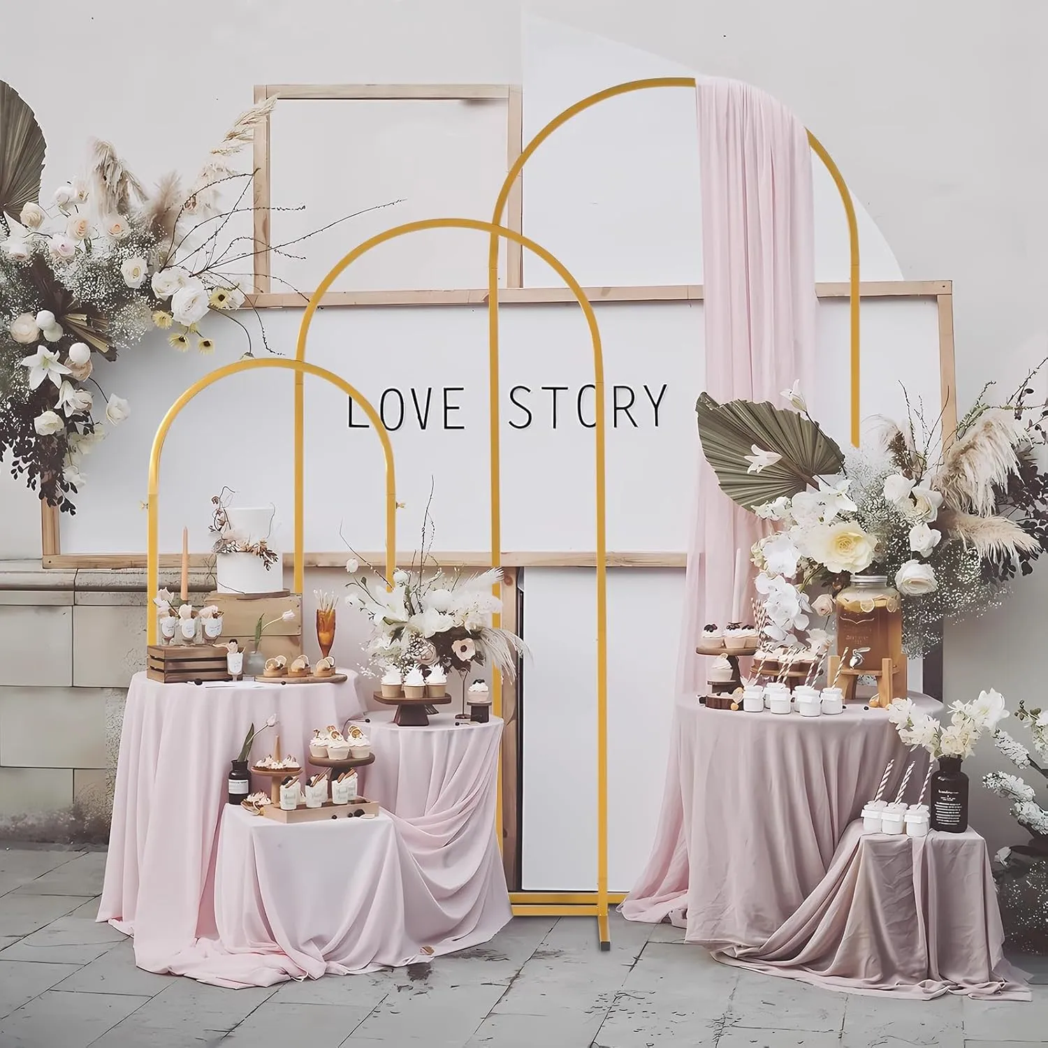 Outvita Wedding Arch Set of 3, Metal Backdrop Stand Wedding Ballon Arch Frame Decoration Support Stand for Ceremony Indoor Outdoor Party Event Baby Shower
