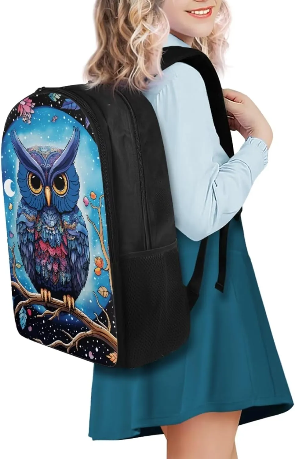 Owl Print Kids Travel Backpack Toddler Fashion Double Bookbag with Lunch Box for Teens Girls Waterproof Keep Warm Lunch Box and Pencil Case for School Travel Climbing
