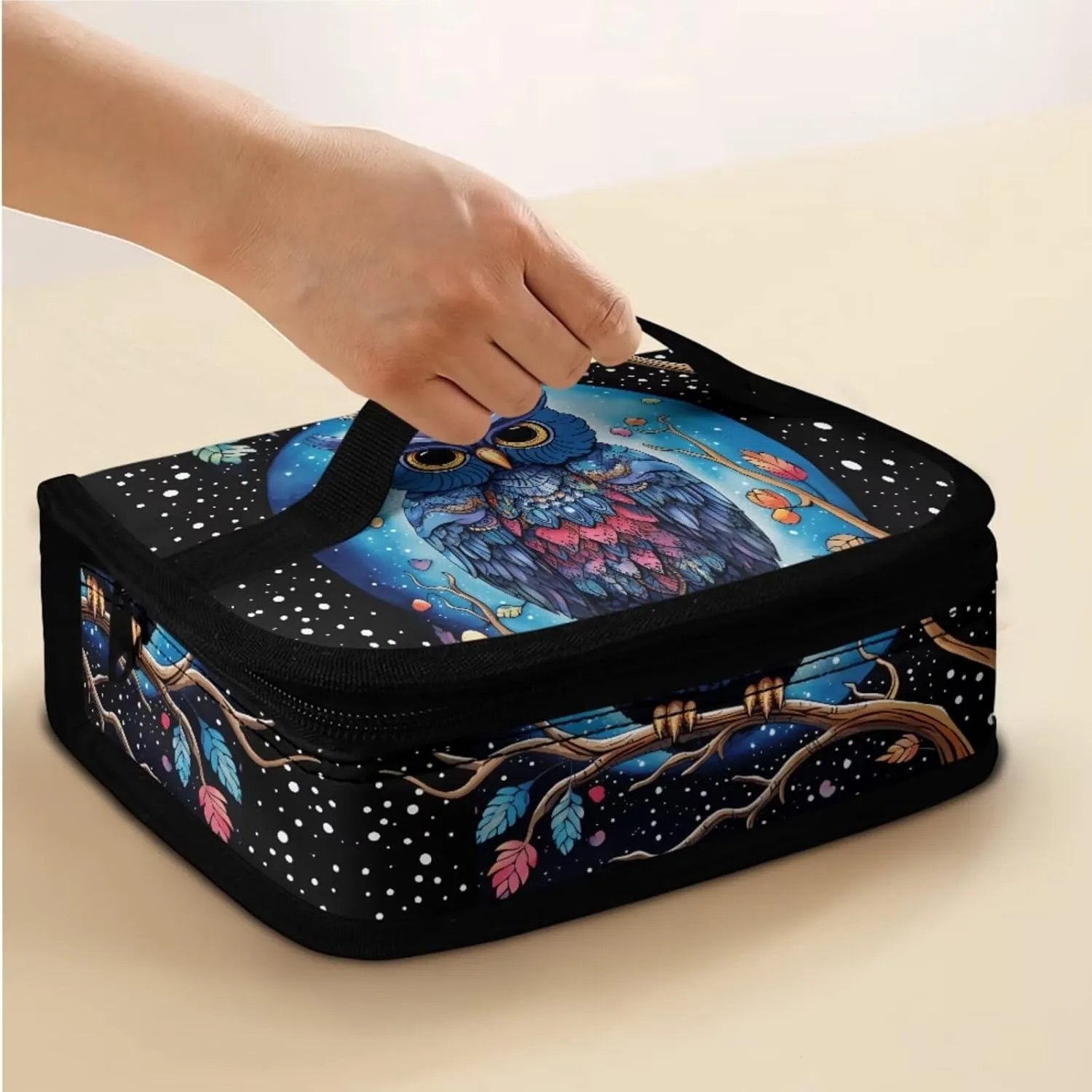 Owl Print Kids Travel Backpack Toddler Fashion Double Bookbag with Lunch Box for Teens Girls Waterproof Keep Warm Lunch Box and Pencil Case for School Travel Climbing