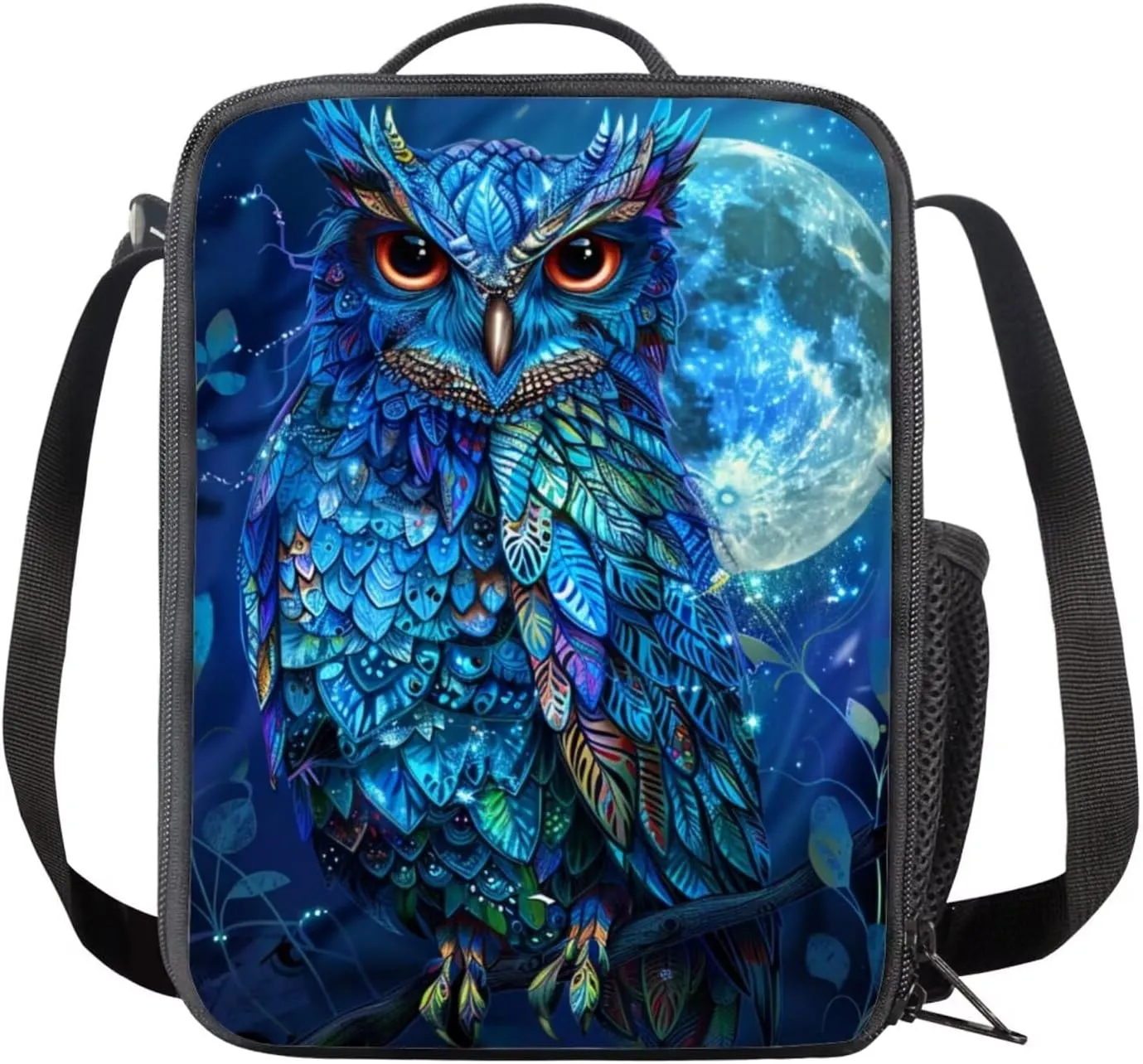 Owl Print Travel Backpack for Kids Age 8-15 Years Old Adjustable Straps School Backpack With Lunch Bag and Pencil Case, Bookbag Set for Elementary Middle Schools