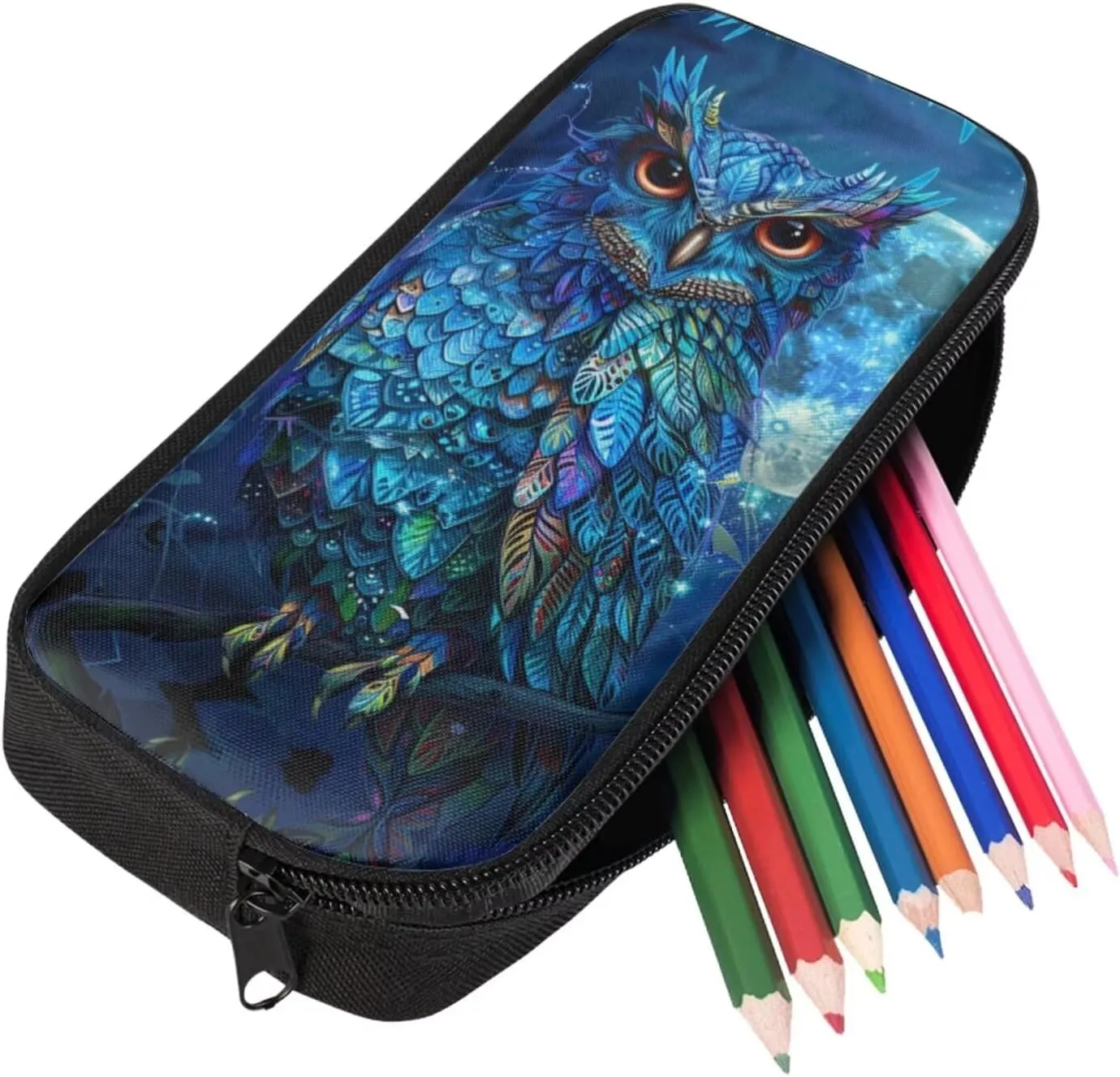 Owl Print Travel Backpack for Kids Age 8-15 Years Old Adjustable Straps School Backpack With Lunch Bag and Pencil Case, Bookbag Set for Elementary Middle Schools