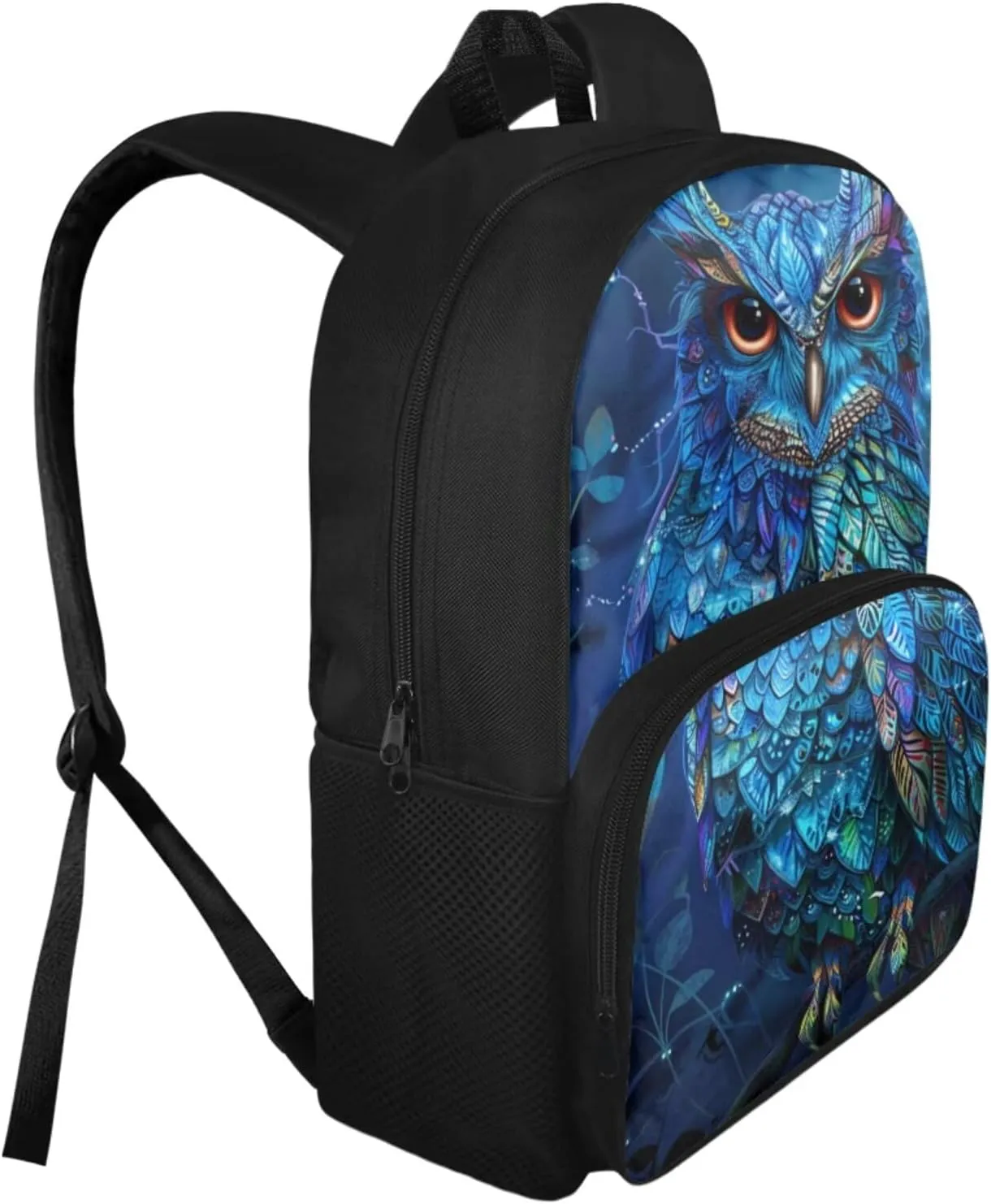 Owl Print Travel Backpack for Kids Age 8-15 Years Old Adjustable Straps School Backpack With Lunch Bag and Pencil Case, Bookbag Set for Elementary Middle Schools