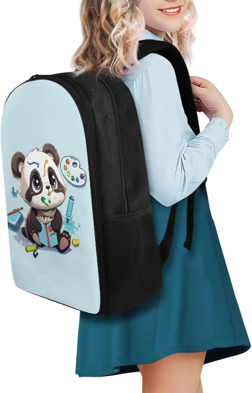 Panda Print Backpack with Lunch Box for Girls Casual Portable Crossbody School Bag for Kids Lightweight Adjustable Straps BookBag for Travel Hiking Shopping Work