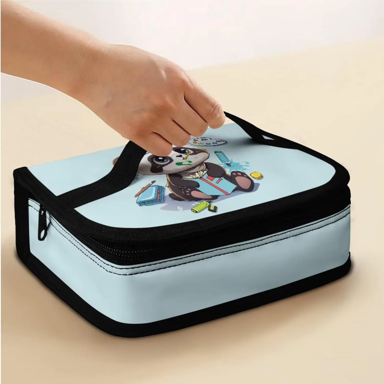 Panda Print Backpack with Lunch Box for Girls Casual Portable Crossbody School Bag for Kids Lightweight Adjustable Straps BookBag for Travel Hiking Shopping Work