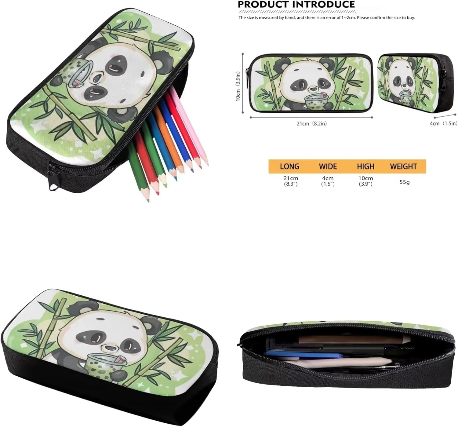Panda Print Kids Backpack Set for Boys 8-12 Backpack for School Large Capacity Rucksack Insulated Meal Bag Pencil Case for Travel Outdoor Hiking School