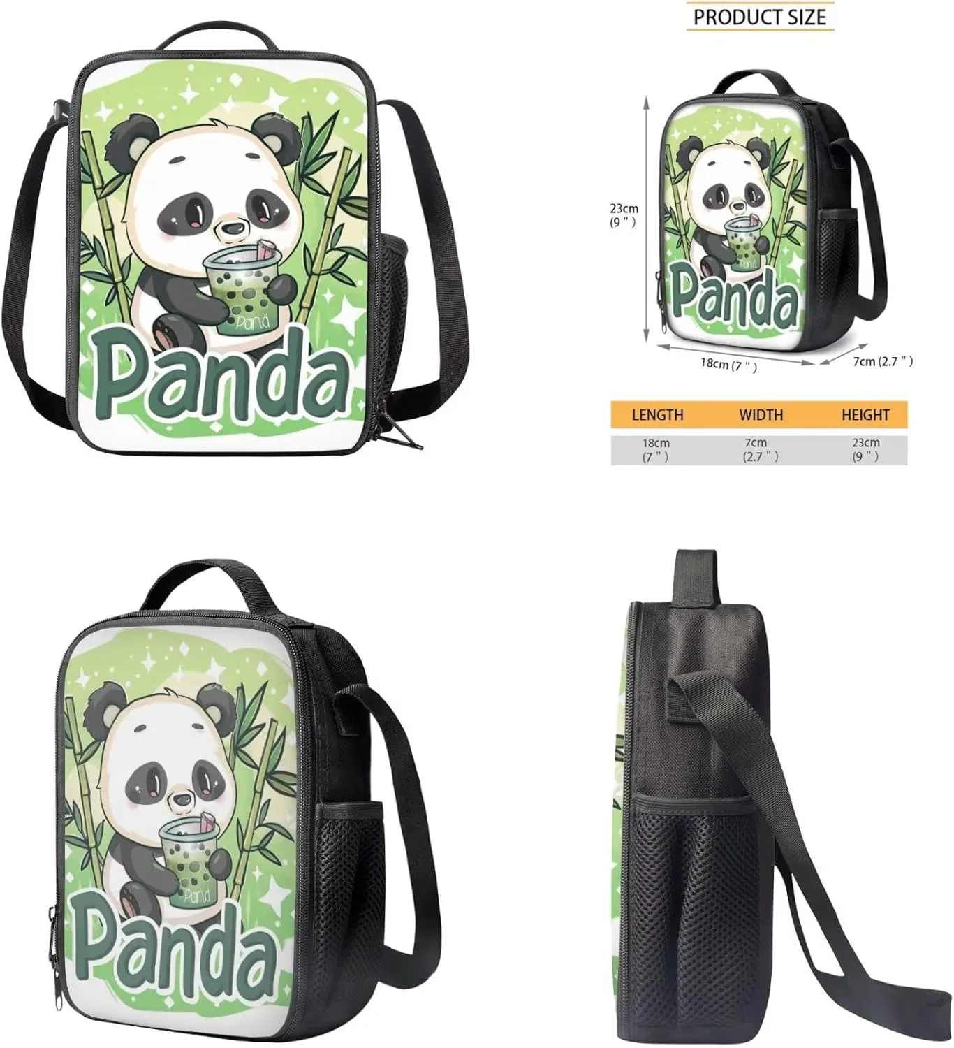 Panda Print Kids Backpack Set for Boys 8-12 Backpack for School Large Capacity Rucksack Insulated Meal Bag Pencil Case for Travel Outdoor Hiking School
