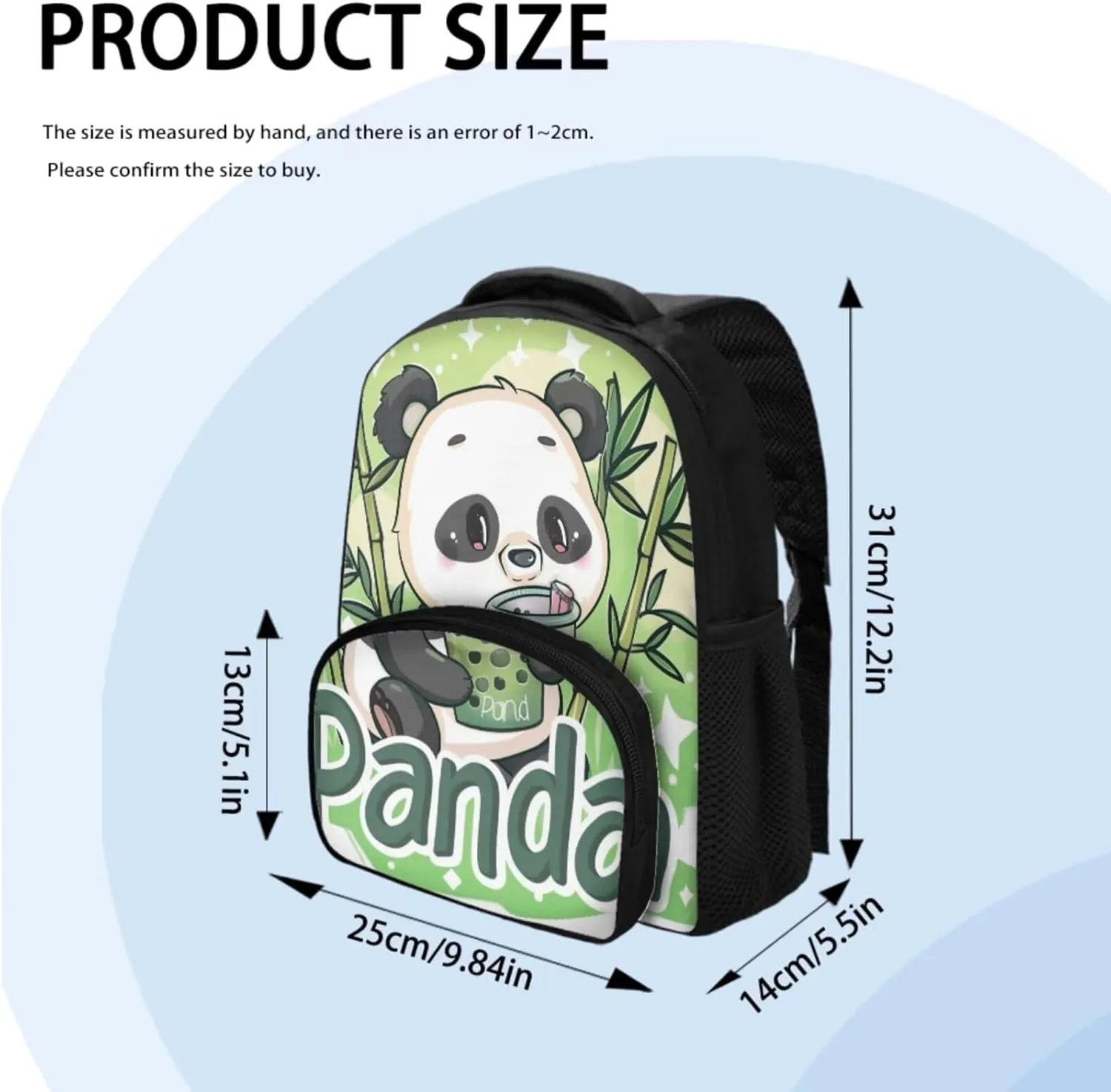 Panda Print Kids Backpack Set for Boys 8-12 Backpack for School Large Capacity Rucksack Insulated Meal Bag Pencil Case for Travel Outdoor Hiking School