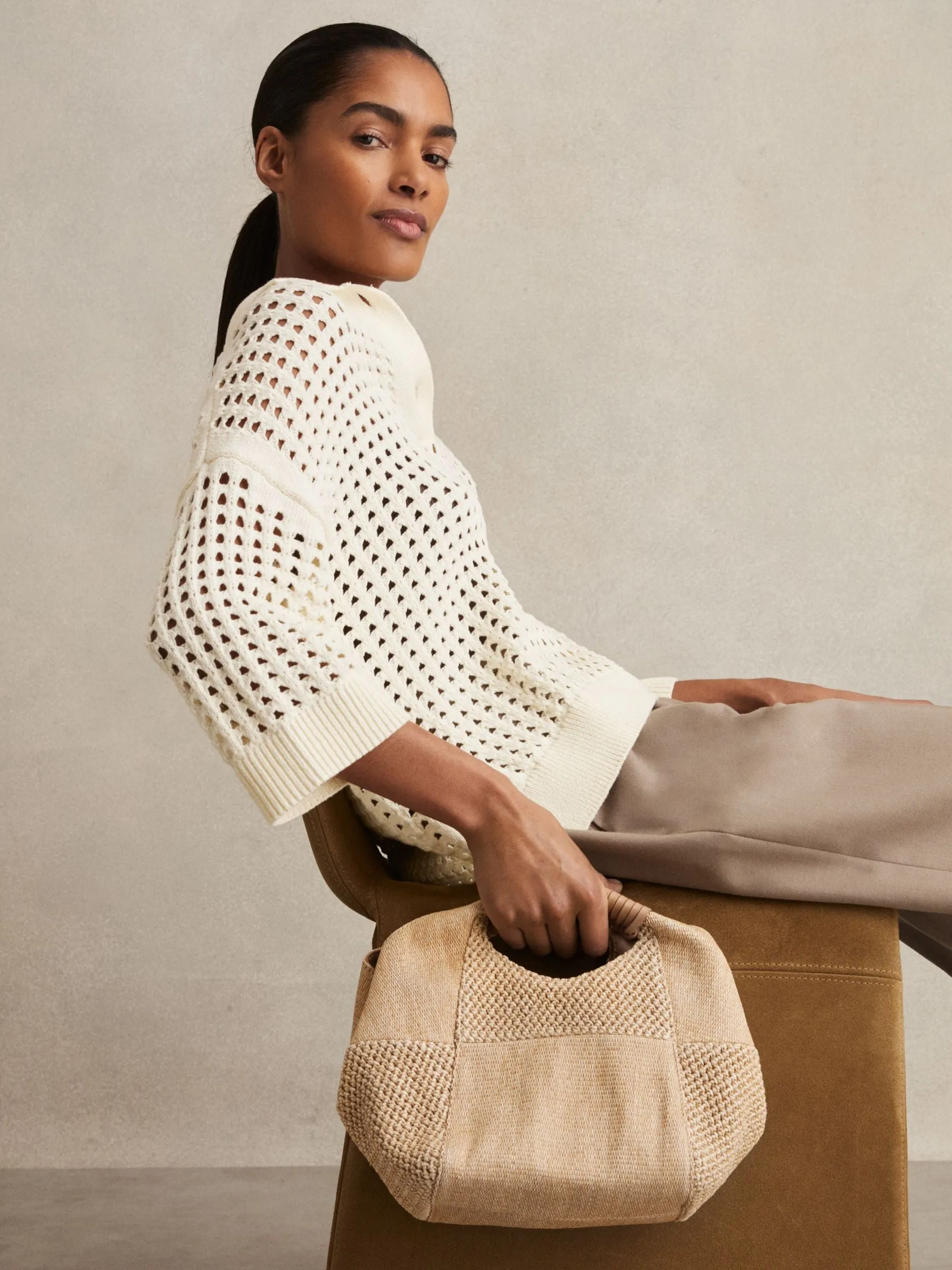 Patchwork Clutch Bag in Natural