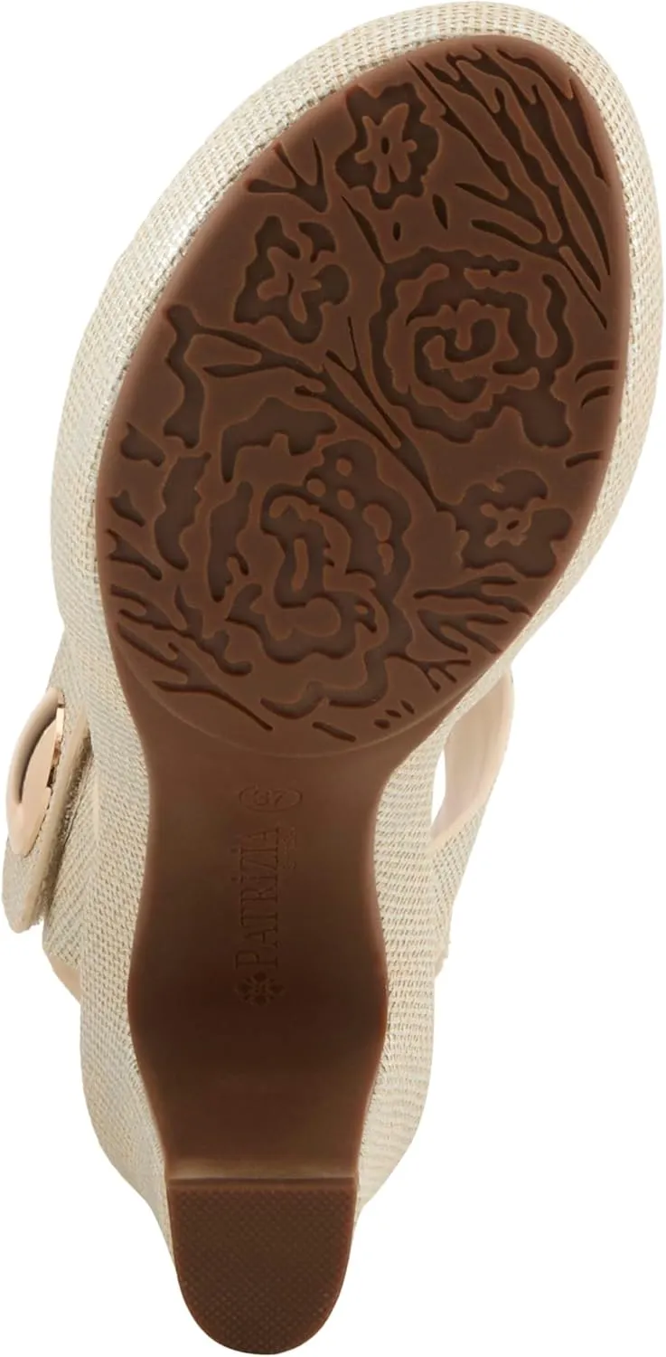 PATRIZIA Women's DADE-WOVEN Hook and Loop Sandals - Textured Faux Leather with Gold Button Accents, Adjustable Fit