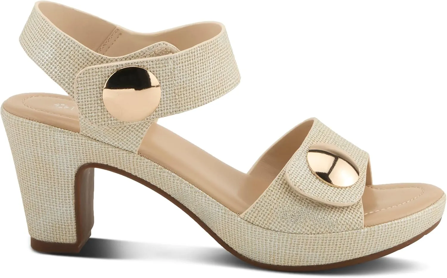 PATRIZIA Women's DADE-WOVEN Hook and Loop Sandals - Textured Faux Leather with Gold Button Accents, Adjustable Fit