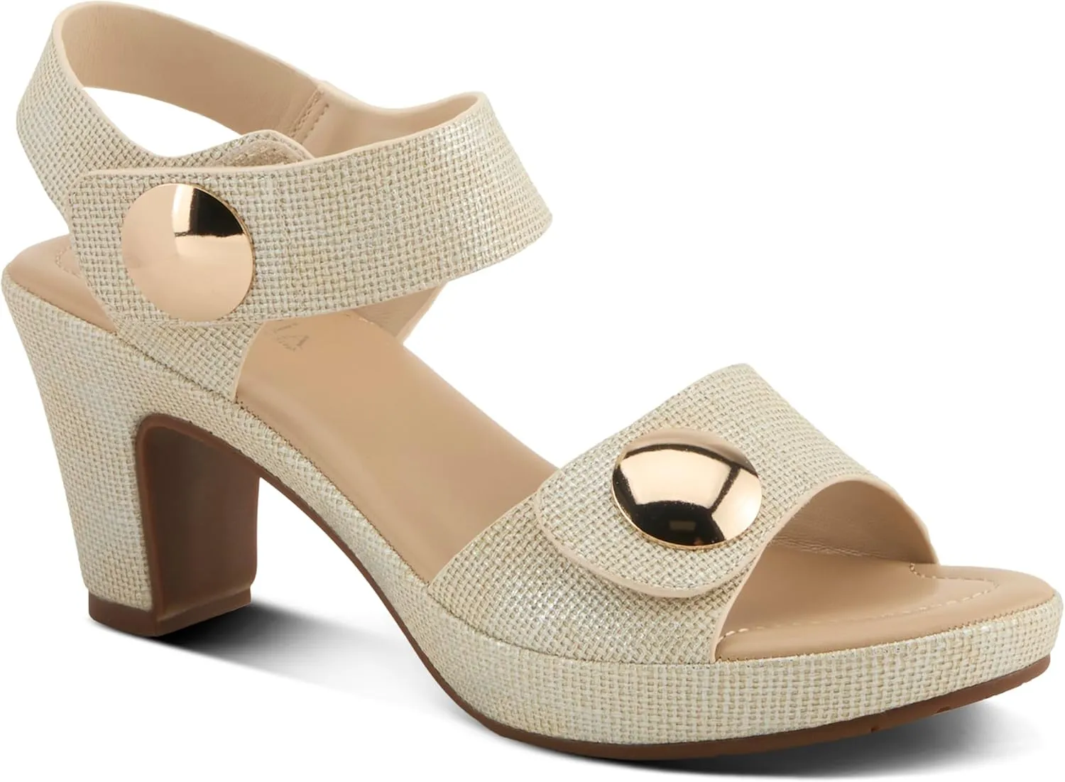 PATRIZIA Women's DADE-WOVEN Hook and Loop Sandals - Textured Faux Leather with Gold Button Accents, Adjustable Fit