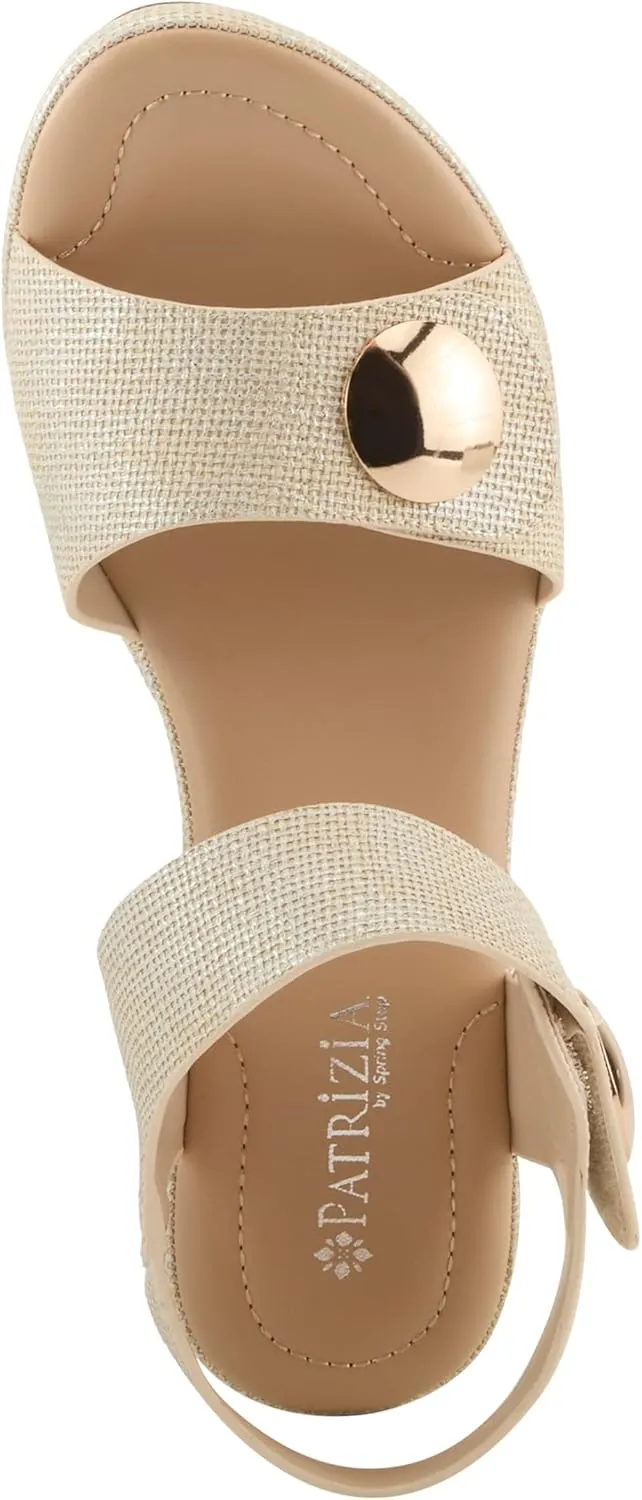 PATRIZIA Women's DADE-WOVEN Hook and Loop Sandals - Textured Faux Leather with Gold Button Accents, Adjustable Fit