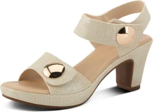 PATRIZIA Women's DADE-WOVEN Hook and Loop Sandals - Textured Faux Leather with Gold Button Accents, Adjustable Fit