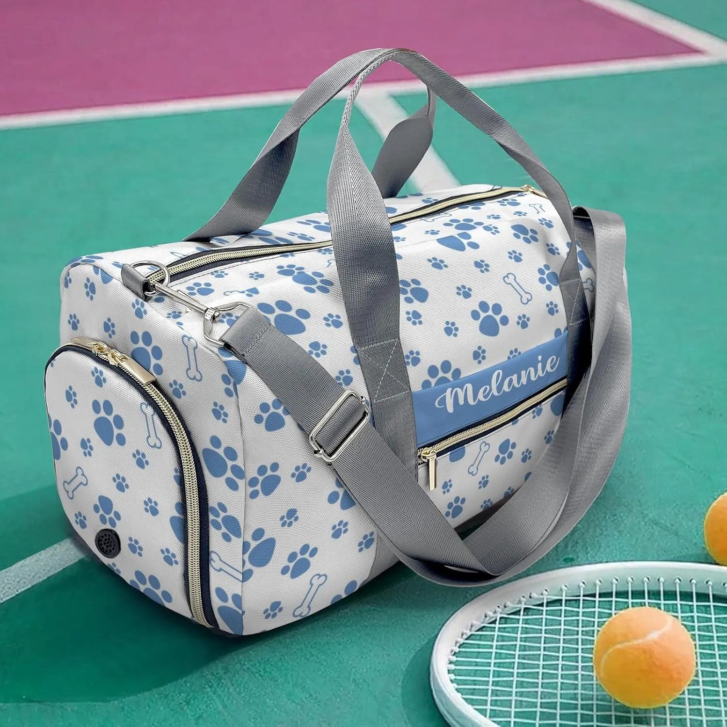 Paws Bones Stars Blue Personalized Duffel Bag with Name Custom Overnight Bag Multi-Function Travel Bag Sports Gym Bag for Travel Weekend Duffel Bag
