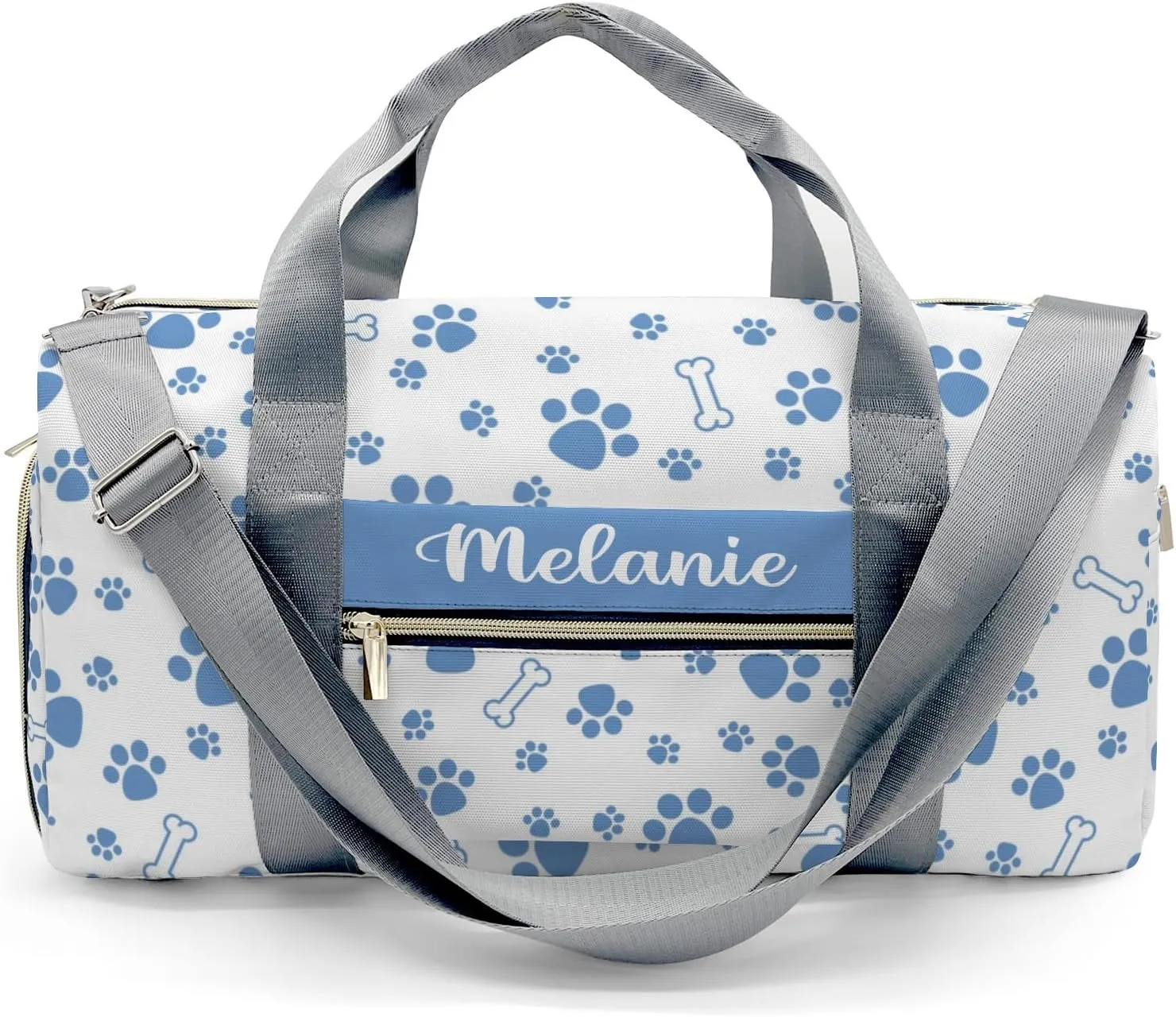 Paws Bones Stars Blue Personalized Duffel Bag with Name Custom Overnight Bag Multi-Function Travel Bag Sports Gym Bag for Travel Weekend Duffel Bag
