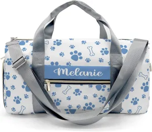 Paws Bones Stars Blue Personalized Duffel Bag with Name Custom Overnight Bag Multi-Function Travel Bag Sports Gym Bag for Travel Weekend Duffel Bag