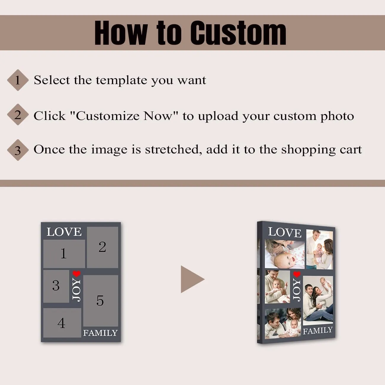 PBXBJY Collage Canvas Prints with Your Photos Personalized Collage Canvas Pictures Custom Canvas Wall Art Customized Multi Photo Home Decor Frame (8.00" x 12.00")