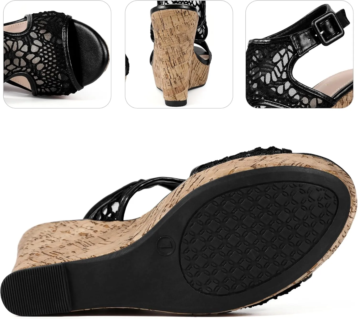 Perphy Lace Ankle Strap Platform Wedges Heel Sandals for Women