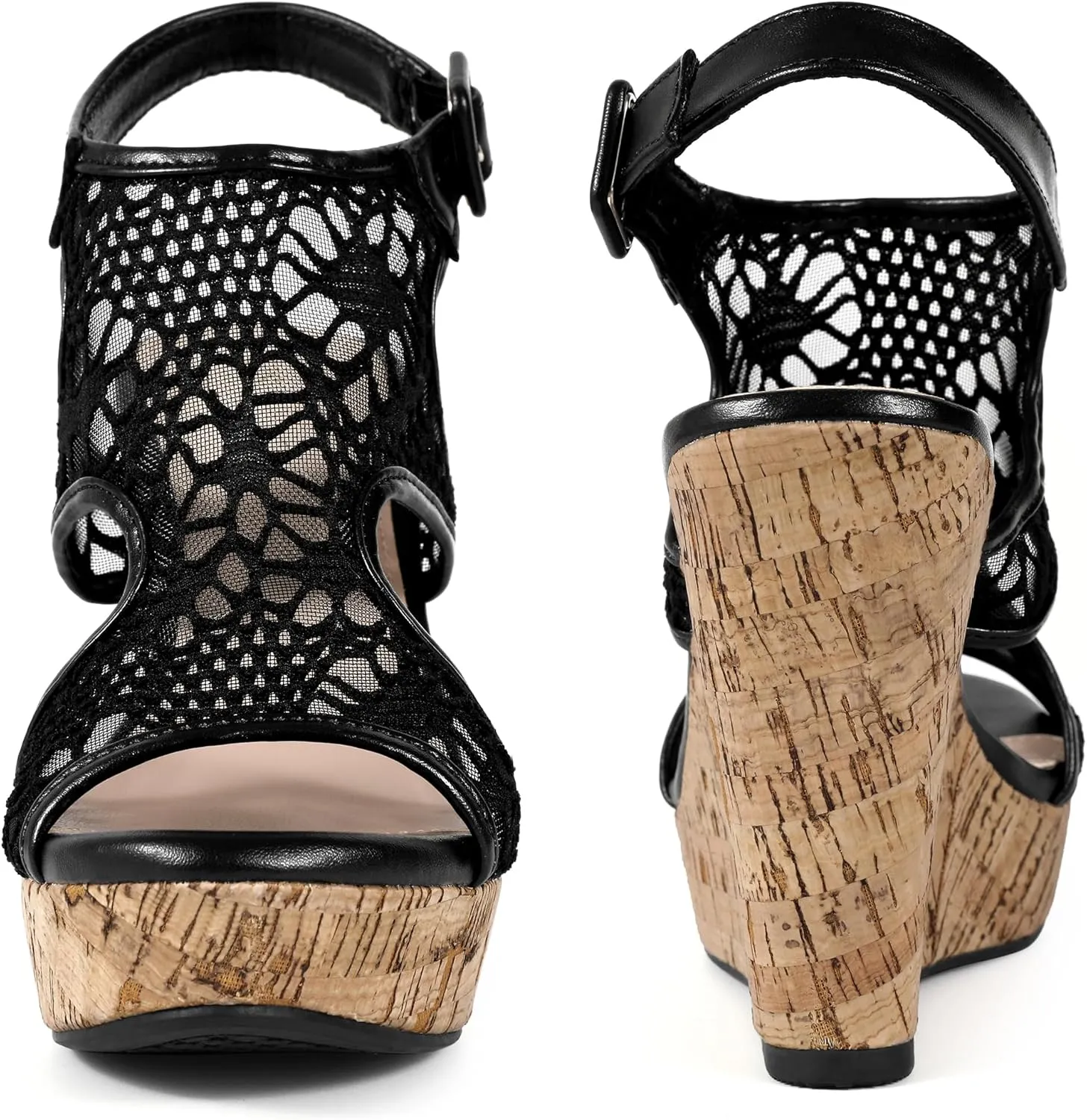 Perphy Lace Ankle Strap Platform Wedges Heel Sandals for Women