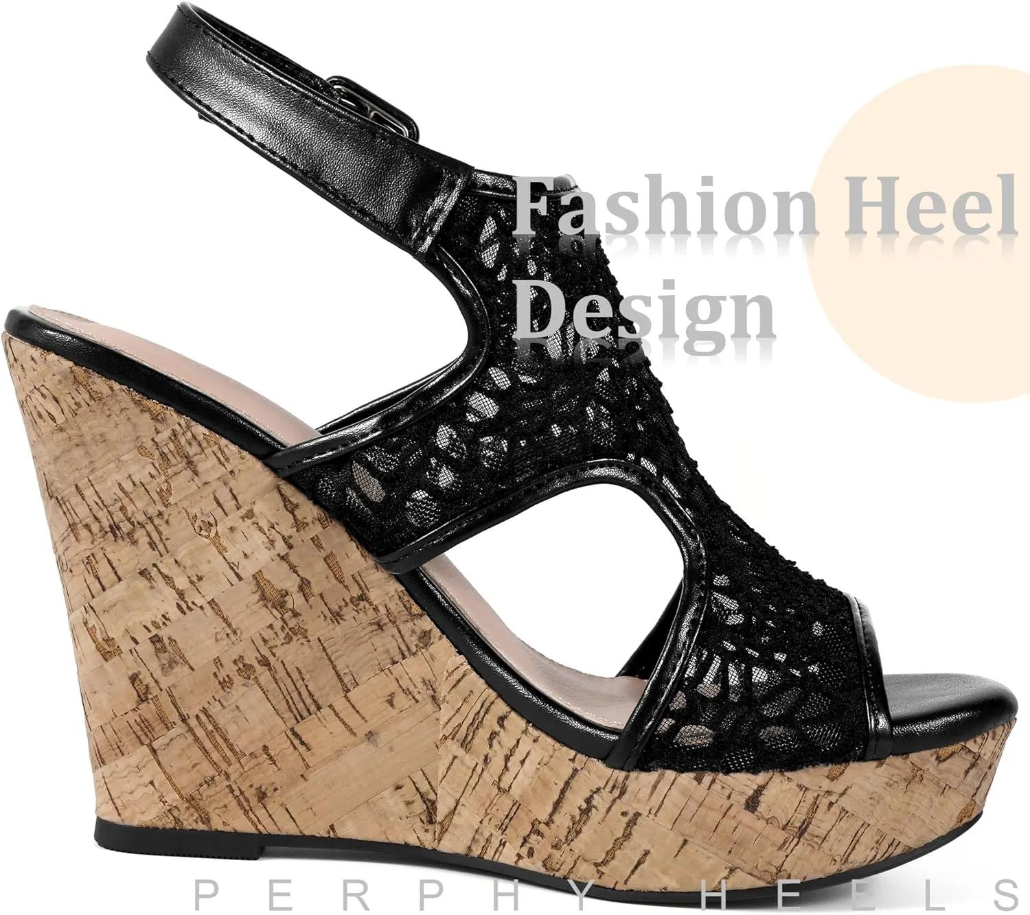 Perphy Lace Ankle Strap Platform Wedges Heel Sandals for Women