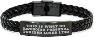 Personal Trainer Branded Inspirational Gifts for the Awesome Ones - This Is What An Awesome Personal Trainer Looks Like - Interlaced Leather Wristband for Christmas Memorable Presents