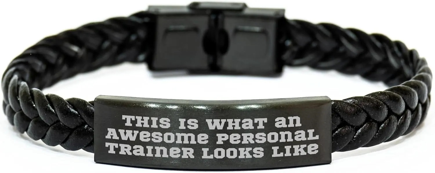 Personal Trainer Branded Inspirational Gifts for the Awesome Ones - This Is What An Awesome Personal Trainer Looks Like - Interlaced Leather Wristband for Christmas Memorable Presents
