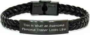 Personal Trainer Gifts, This Is What An Awesome Personal Trainer Looks Like, Interlaced Leather Bracelet, Christmas Unique Gifts from Friends, for Men, Women, and Coworkers (150-200 characters in total)