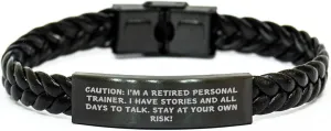 Personal Trainer's Warning: Fuel Your Fitness Journey with This Interlaced Leather Bracelet, A Gift from Friends or Coworkers for a Birthday to Remember, Size 7.87in, Stainless Steel and PU Leather