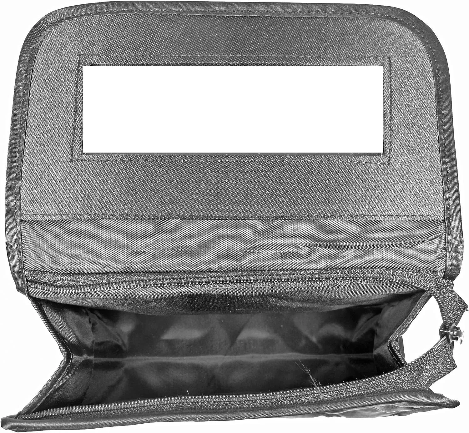 Personalized & Monogrammed Letter A in Rhinestone Crystals Travel Portable Purse Size Makeup Case Cosmetic Bag with Mirror, Quilted Satin Black