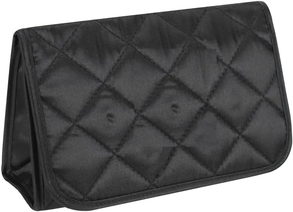 Personalized & Monogrammed Letter A in Rhinestone Crystals Travel Portable Purse Size Makeup Case Cosmetic Bag with Mirror, Quilted Satin Black