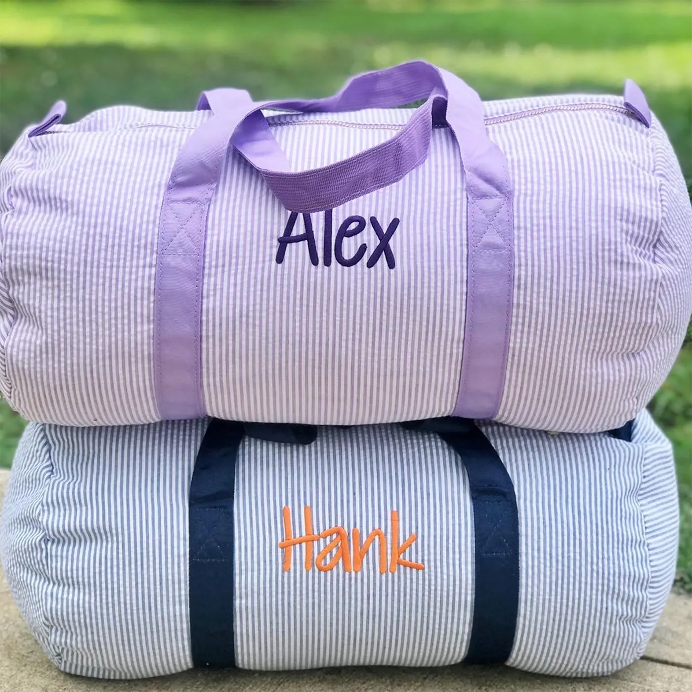 Personalized Baby Duffle Bag, Monogram Seersucker Kid Travel Bag, Kids Duffel Bag, Toddler Diaper Bag, Child Gifts, Overnight Bag, Dance Bag, Purple, Large