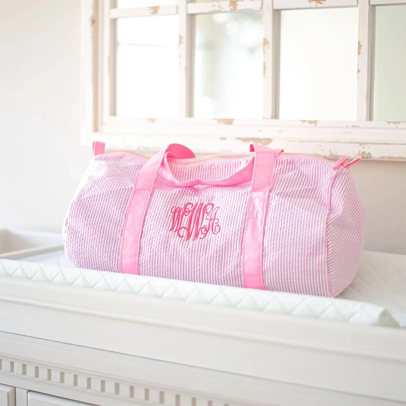 Personalized Baby Duffle Bag, Monogram Seersucker Kid Travel Bag, Kids Duffel Bag, Toddler Diaper Bag, Child Gifts, Overnight Bag, Dance Bag, Purple, Large