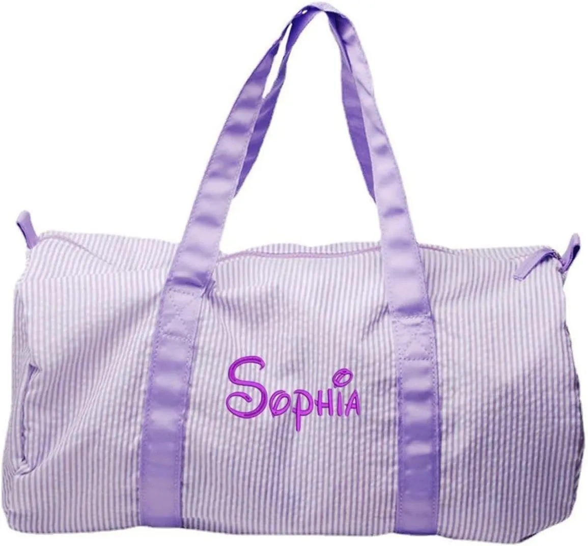 Personalized Baby Duffle Bag, Monogram Seersucker Kid Travel Bag, Kids Duffel Bag, Toddler Diaper Bag, Child Gifts, Overnight Bag, Dance Bag, Purple, Large